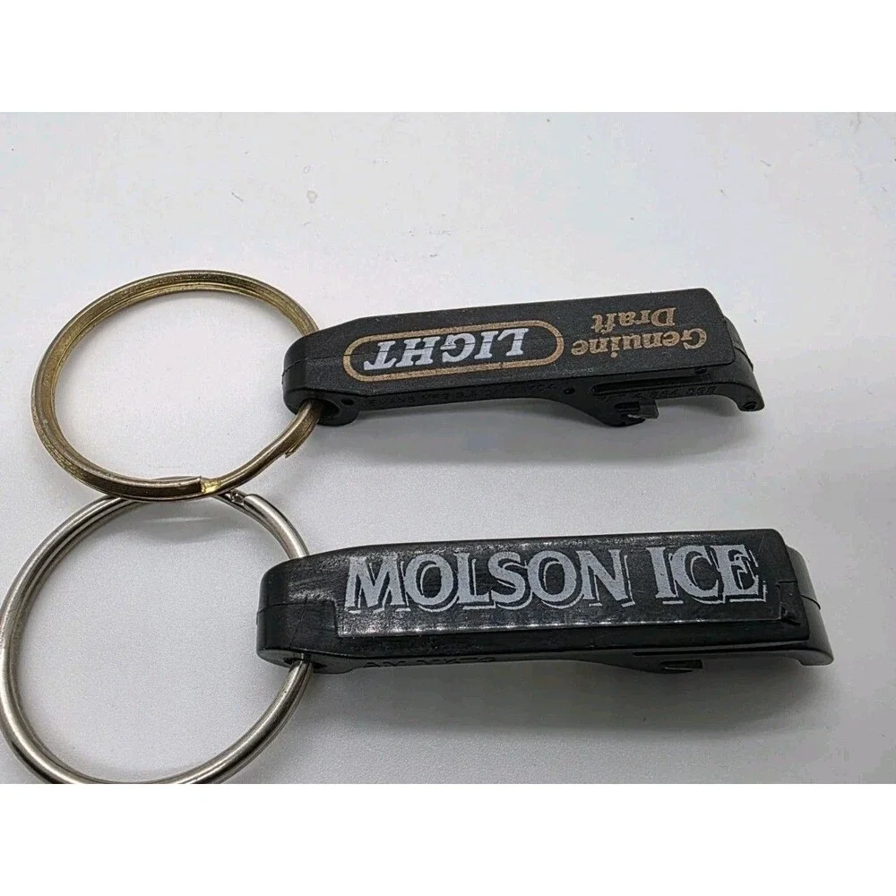 Vintage of 2 Keychains Bottle Openers Molson Ice Beer + Genuine Draft Light